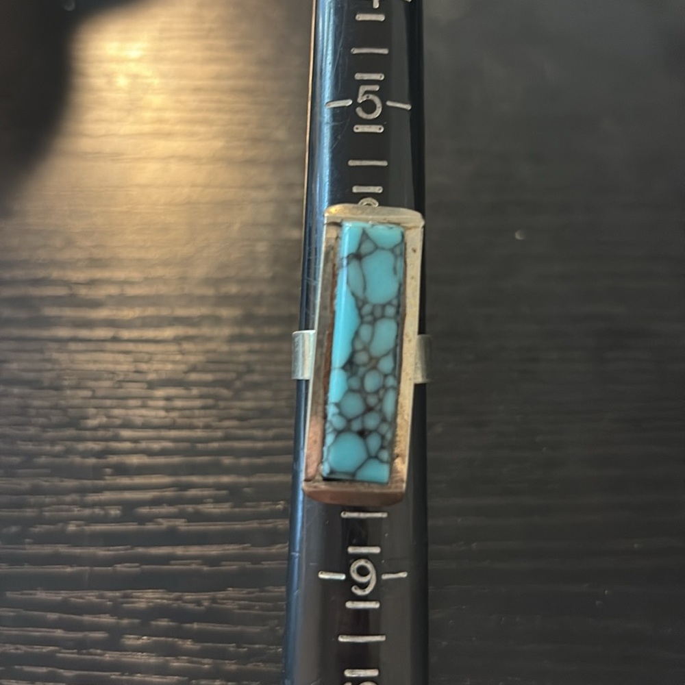 Silver Ring Synthetic Turquoise Rectangle Stone S… - image 7